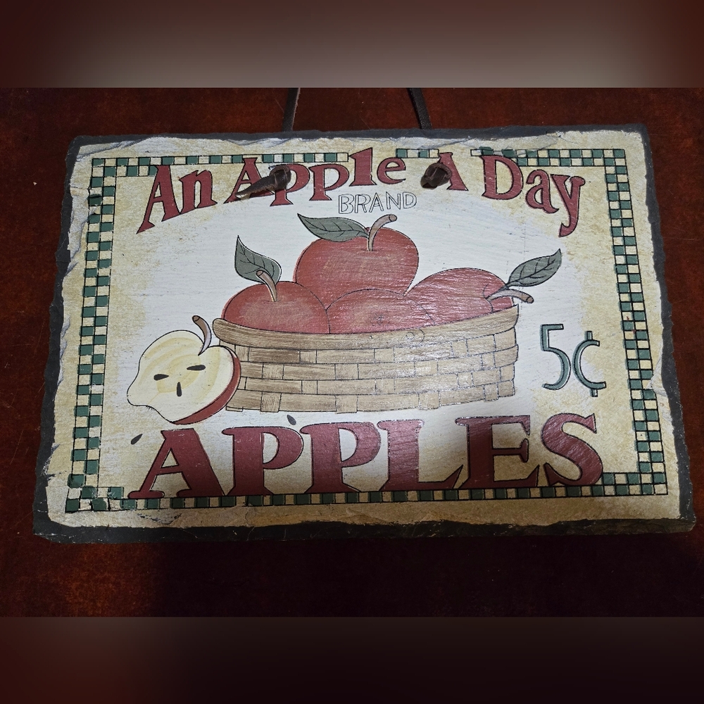 Apple Brand Rustic Metal Wall Decor with Red and Cream Accents